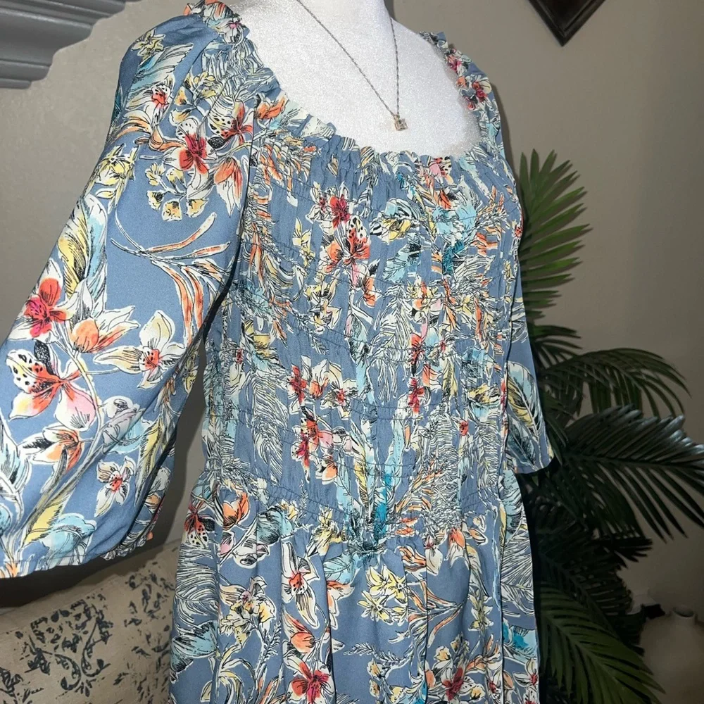NWT Chenault Blue Ruffled 3/4 Sleeve Blouse - Picture 3 of 9